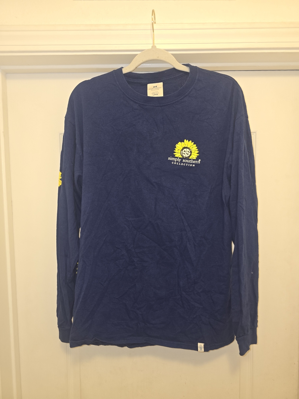 Simply Southern Navy Long Sleeve Tee with Yellow Sunflower Chest Logo